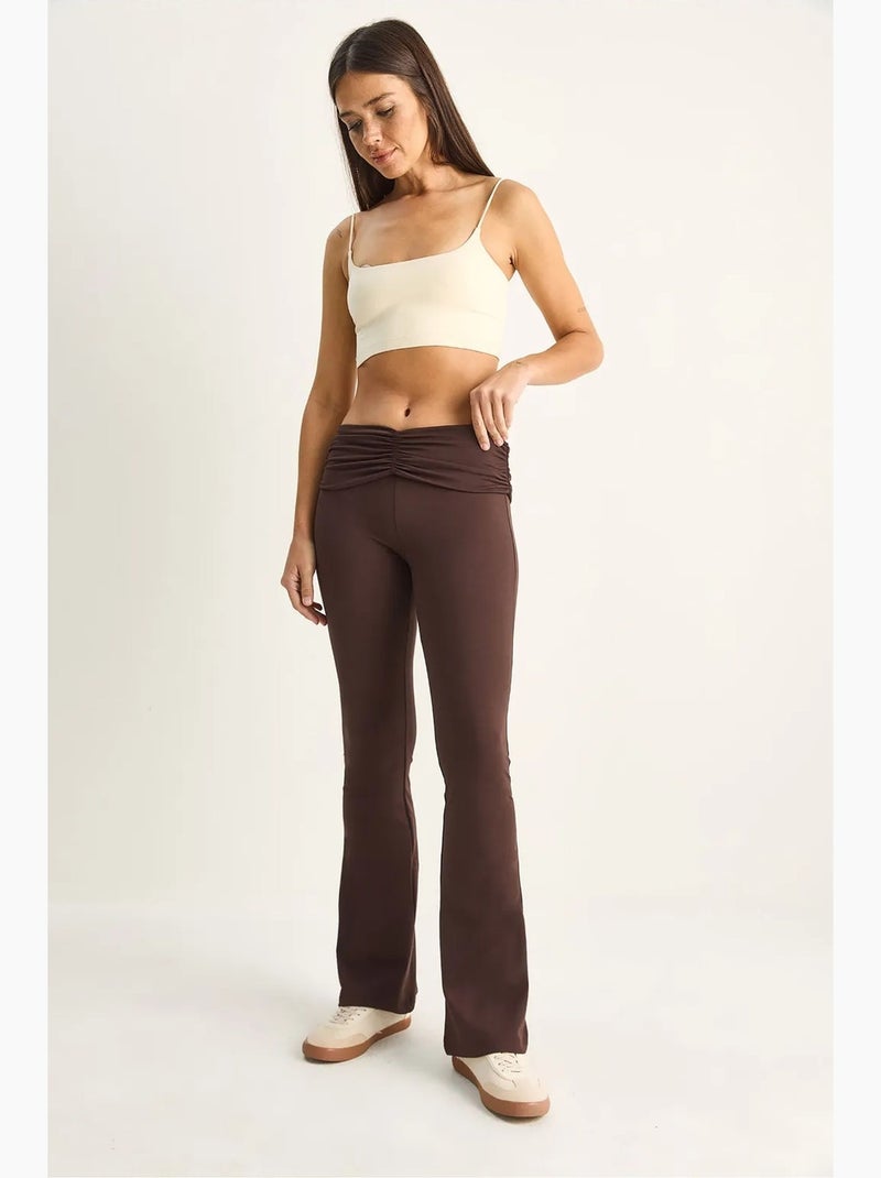 Legging met hoge taille en uitlopende pijpen lucci Chocoladebruin - Kiabi