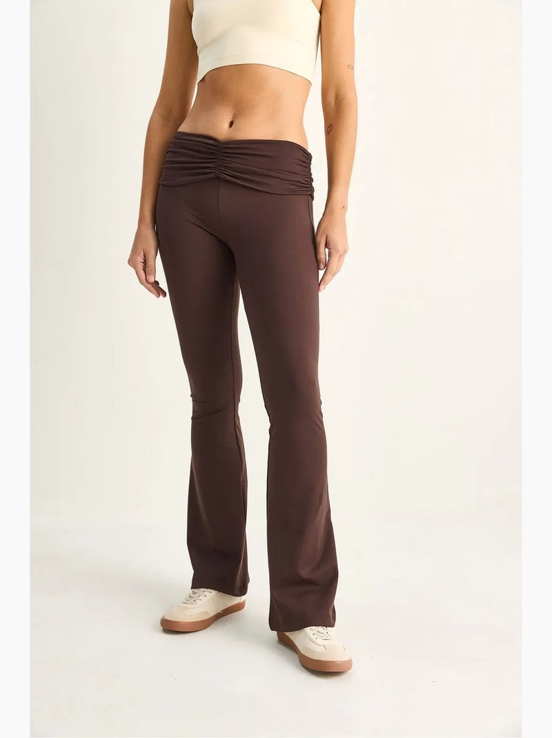 Legging met hoge taille en uitlopende pijpen lucci Chocoladebruin - Kiabi