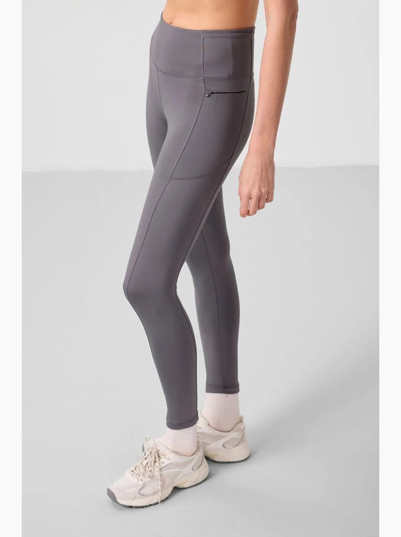 Legging met hoge taille en zak tommy Middengrijs - Kiabi