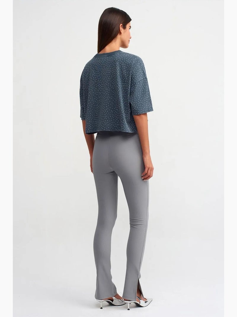 Legging met hoge taille, uitlopende pijp en split dilvin Grijs - Kiabi
