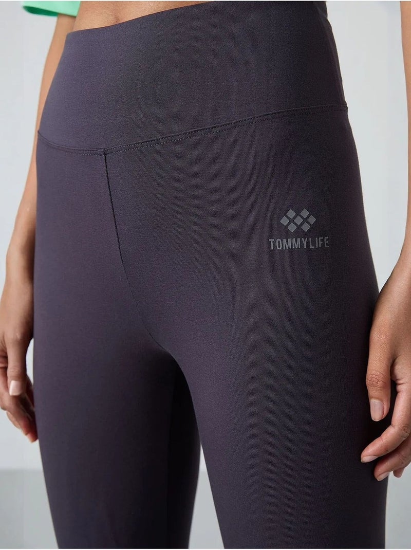 Legging met hoge taille van katoen en elastaan tommy Donkergrijs - Kiabi
