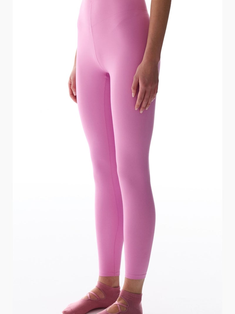 Legging met medium support, v-snit, hoge taille penti Fluorroze/Solinotes - Kiabi