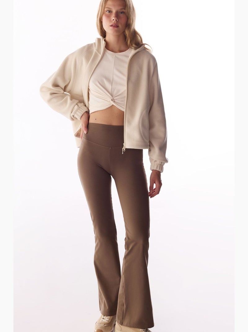Legging met uitlopende pijp, soft feel penti Bruin - Kiabi
