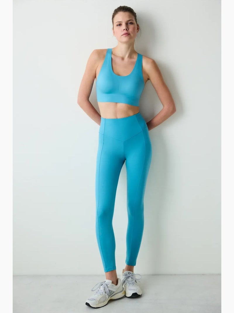 Legging tot op de enkel met hoge taille en stitch waist-naaddetail penti Electrisch blauw - Kiabi