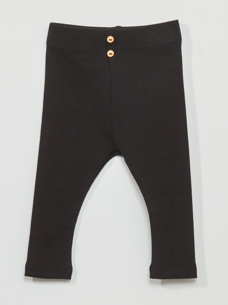 Legging uni en maille côtelée noir - Kiabi