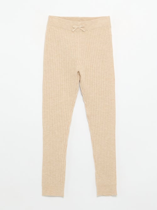Legging van effen tricot met strik in de taille - Kiabi