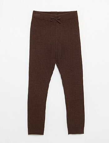 Legging van effen tricot met strik in de taille