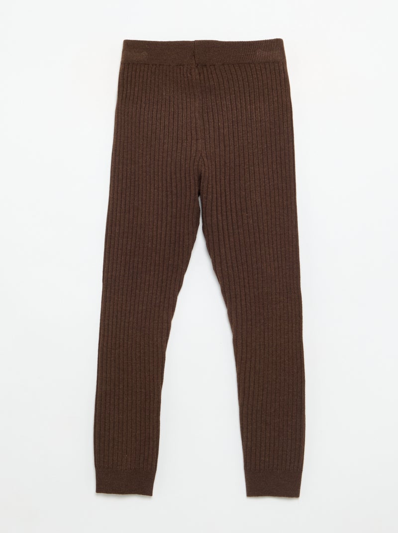 Legging van effen tricot met strik in de taille Bruin - Kiabi