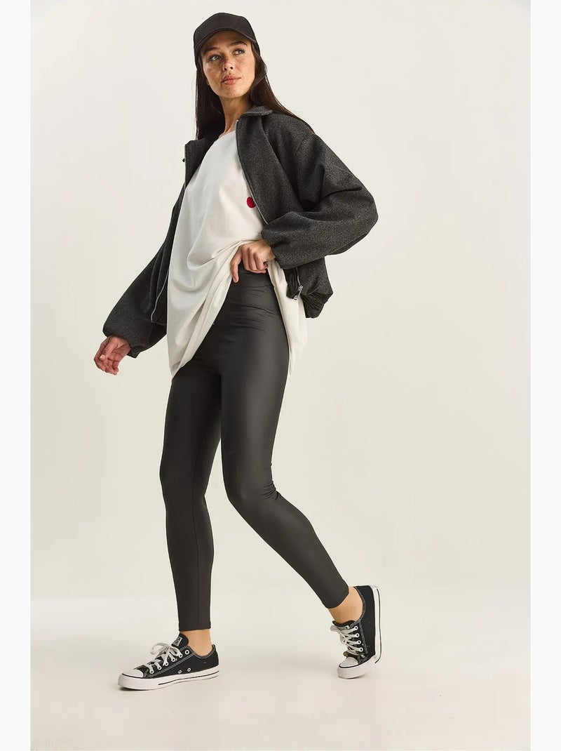 Legging van imitatieleer lucci Zwart - Kiabi