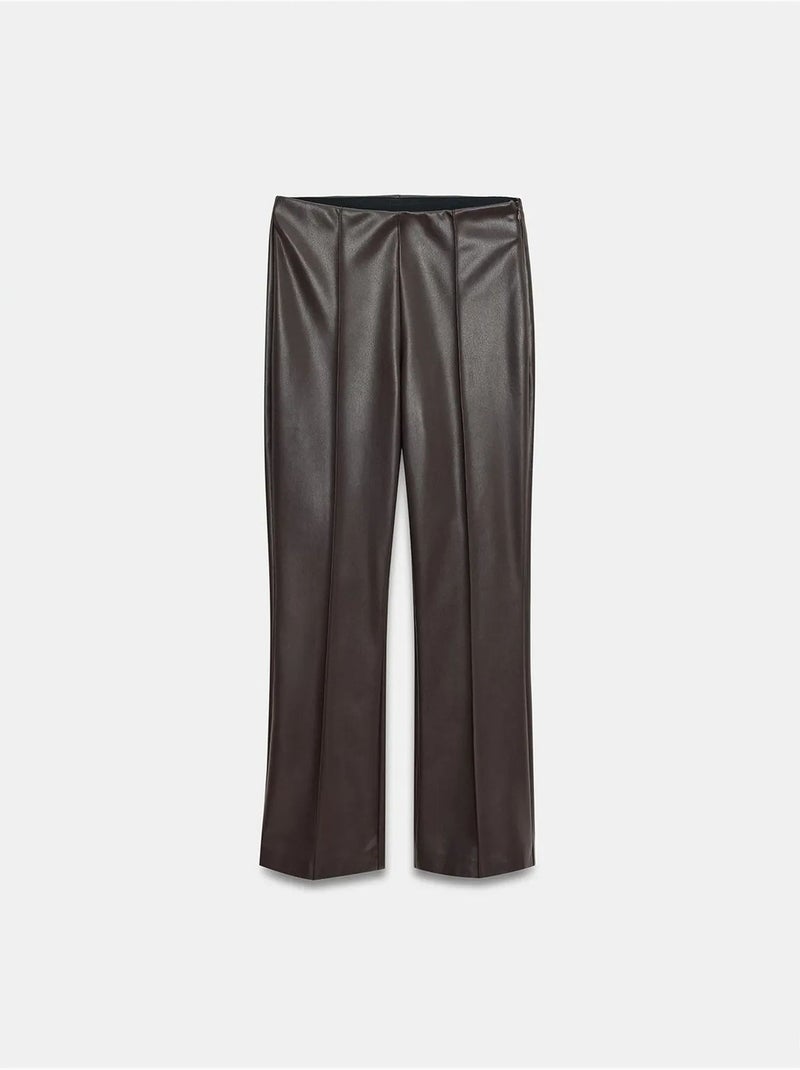 Legging van imitatieleer met hoge taille en uitlopende pijp dilvin Chocoladebruin - Kiabi