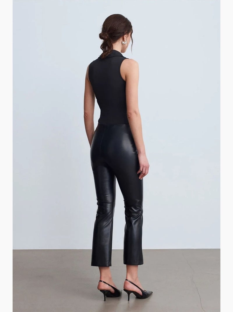 Legging van imitatieleer met hoge taille en uitlopende pijp dilvin Zwart - Kiabi