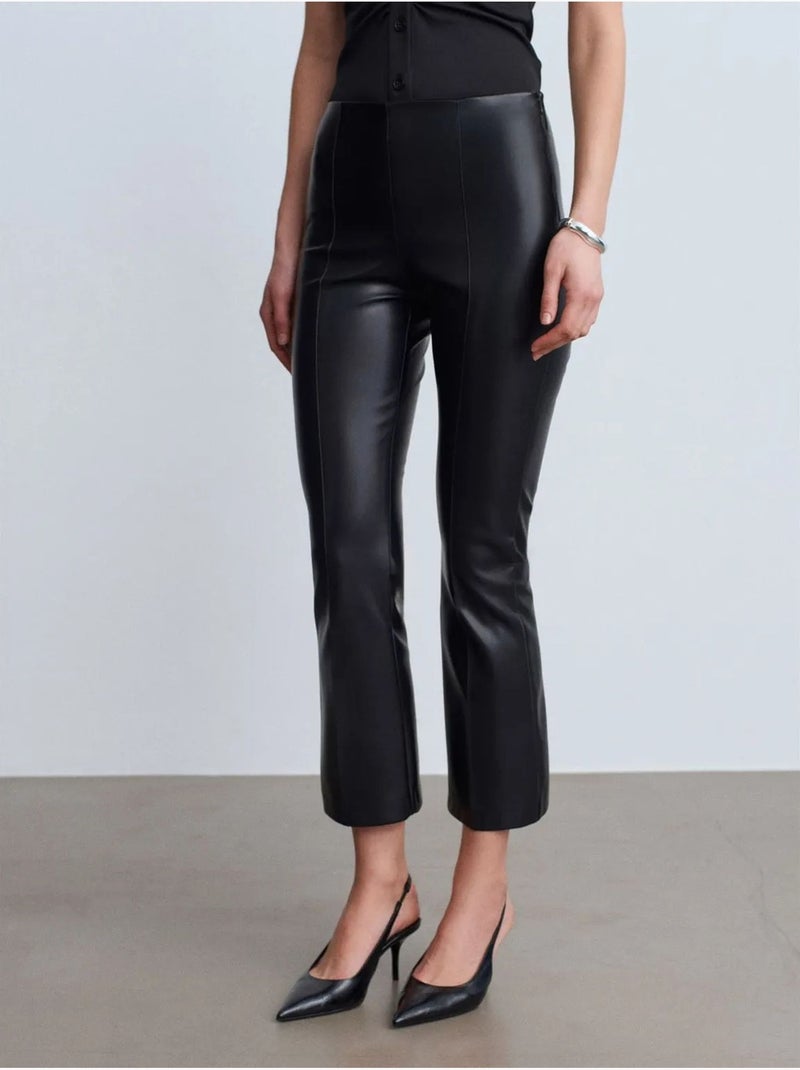 Legging van imitatieleer met hoge taille en uitlopende pijp dilvin Zwart - Kiabi