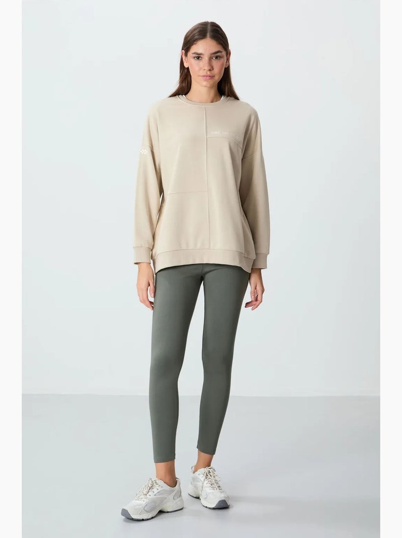 Legging van katoenmix met hoge taille tommy Kaki - Kiabi