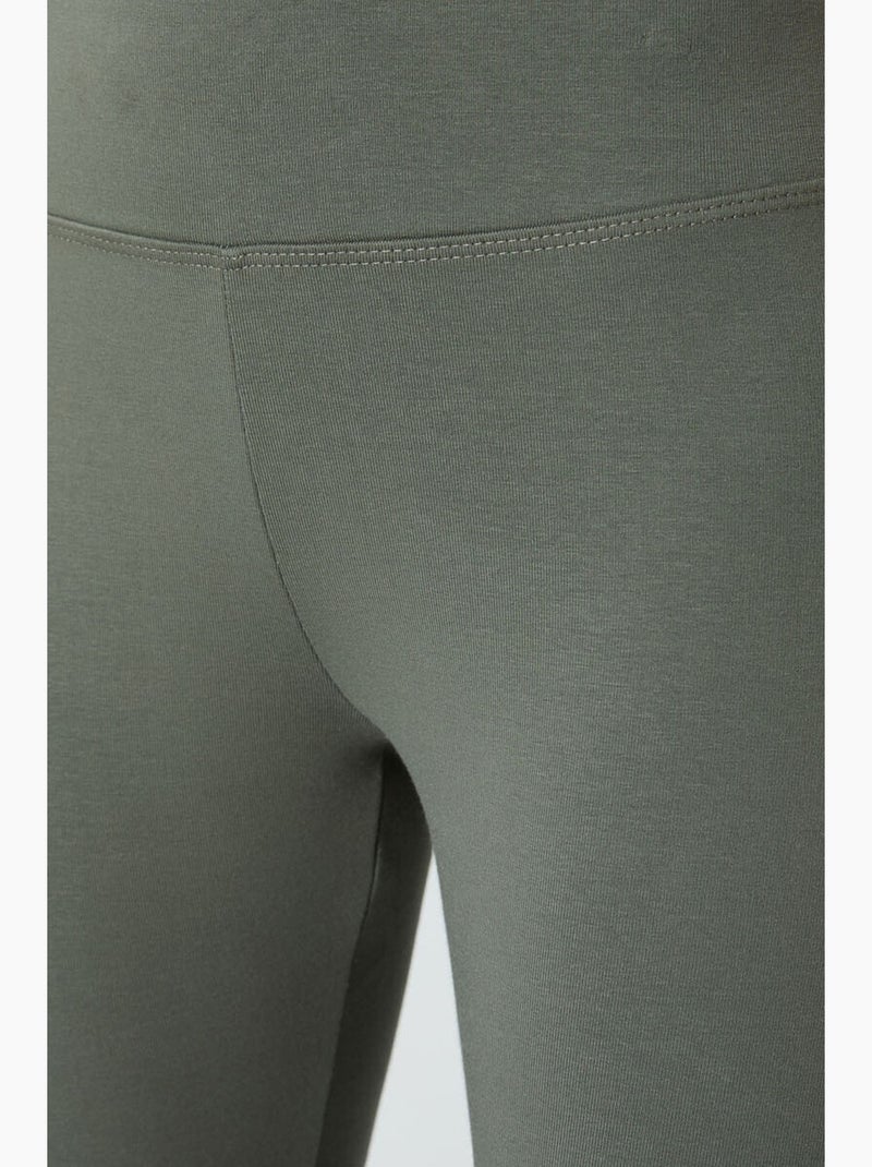 Legging van katoenmix met hoge taille tommy Kaki - Kiabi