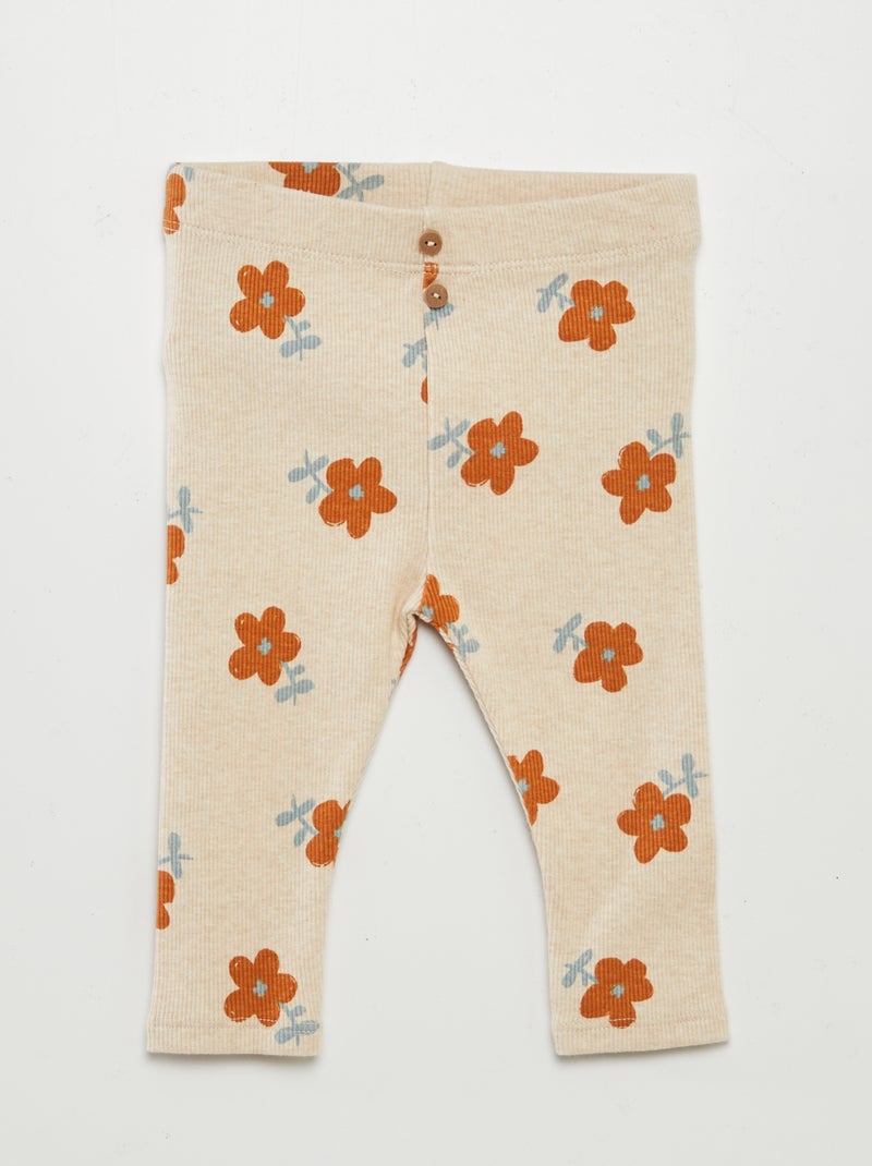 Legging van ribstof met knoopjes BIEGE - Kiabi