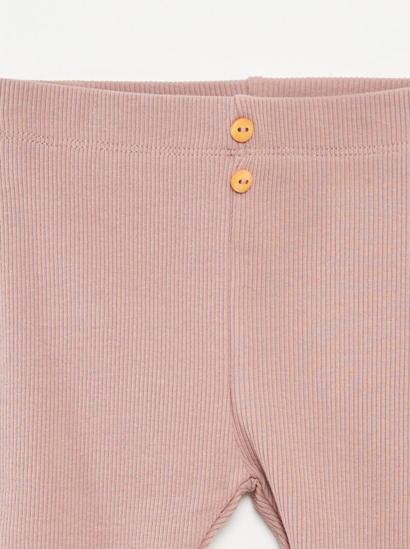 Legging van ribstof met knoopjes Oudroze - Kiabi
