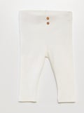 Legging van ribstof met knoopjes WIT - Kiabi