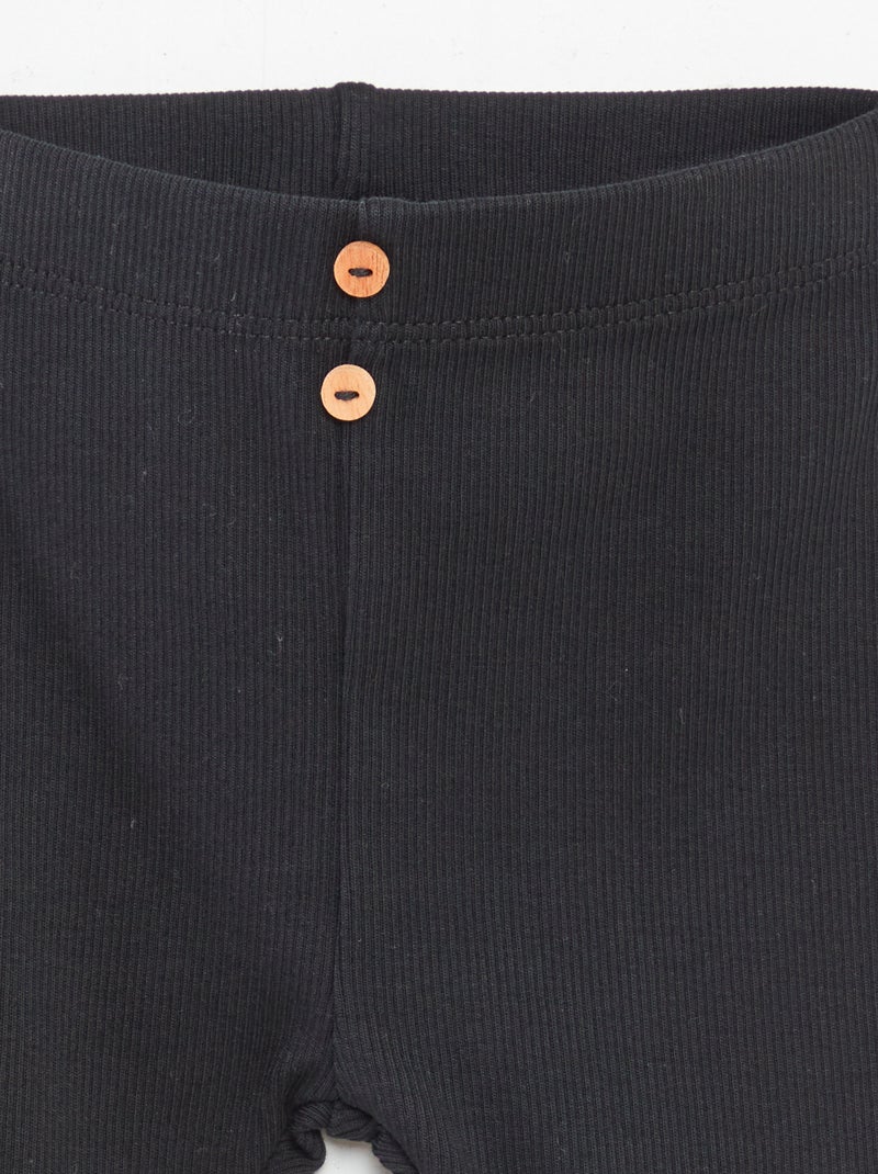 Legging van ribstof met knoopjes zwart - Kiabi