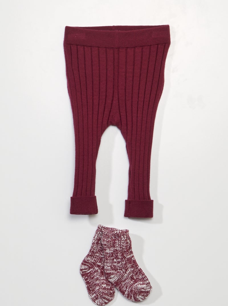 Legging van ribstof + sokjes - 2-delig ROOD - Kiabi