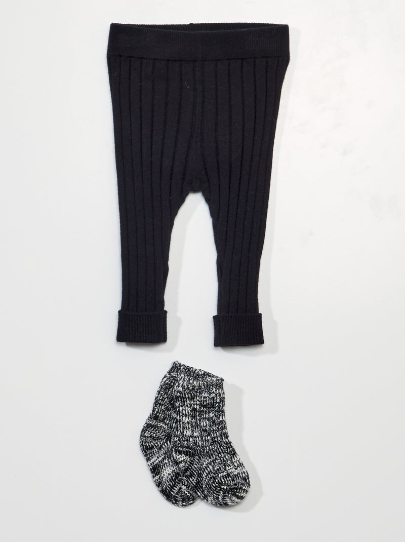 Legging van ribstof + sokjes - 2-delig ZWART - Kiabi