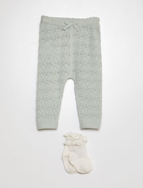 Legging van tricot + sokken met borduursels - Kiabi