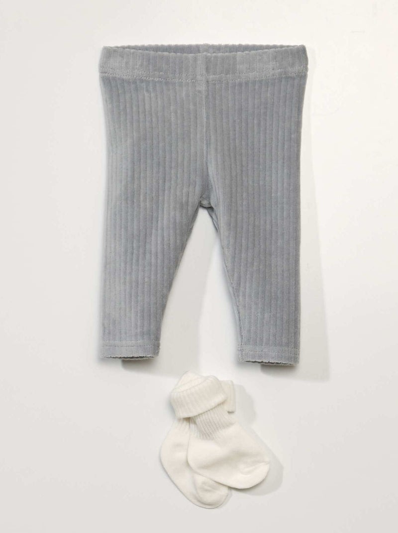 Legging van velours + sokjes BLAUW - Kiabi