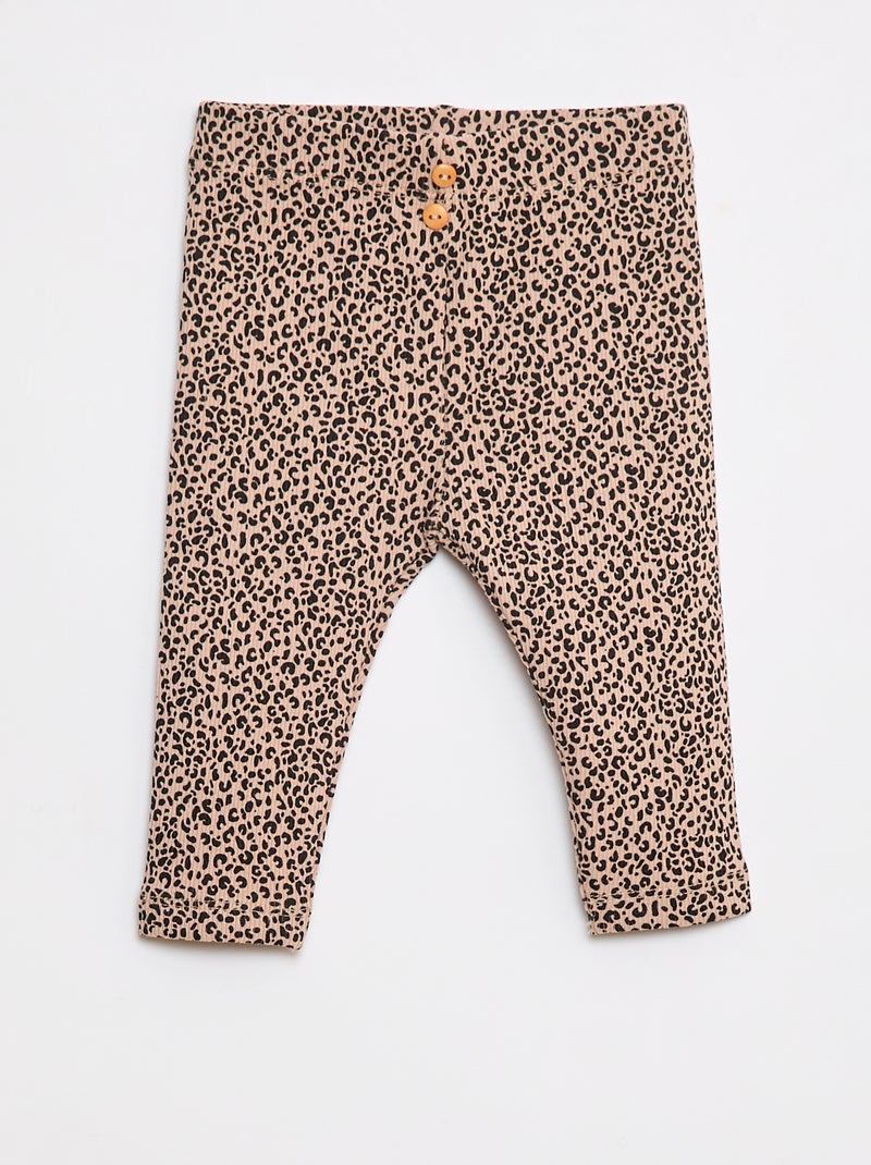 Leggings long côtelé à motif Beige - Kiabi