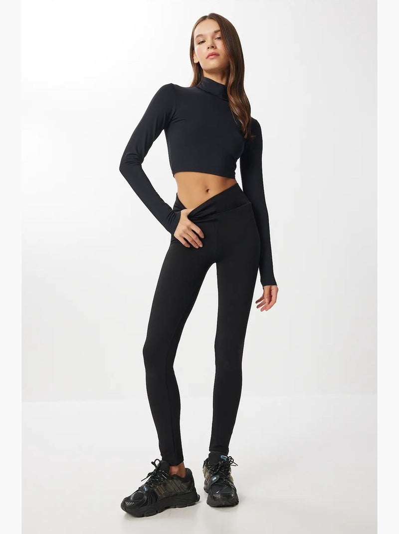 Leggings taille haute slim à enfiler istanbul Noir - Kiabi
