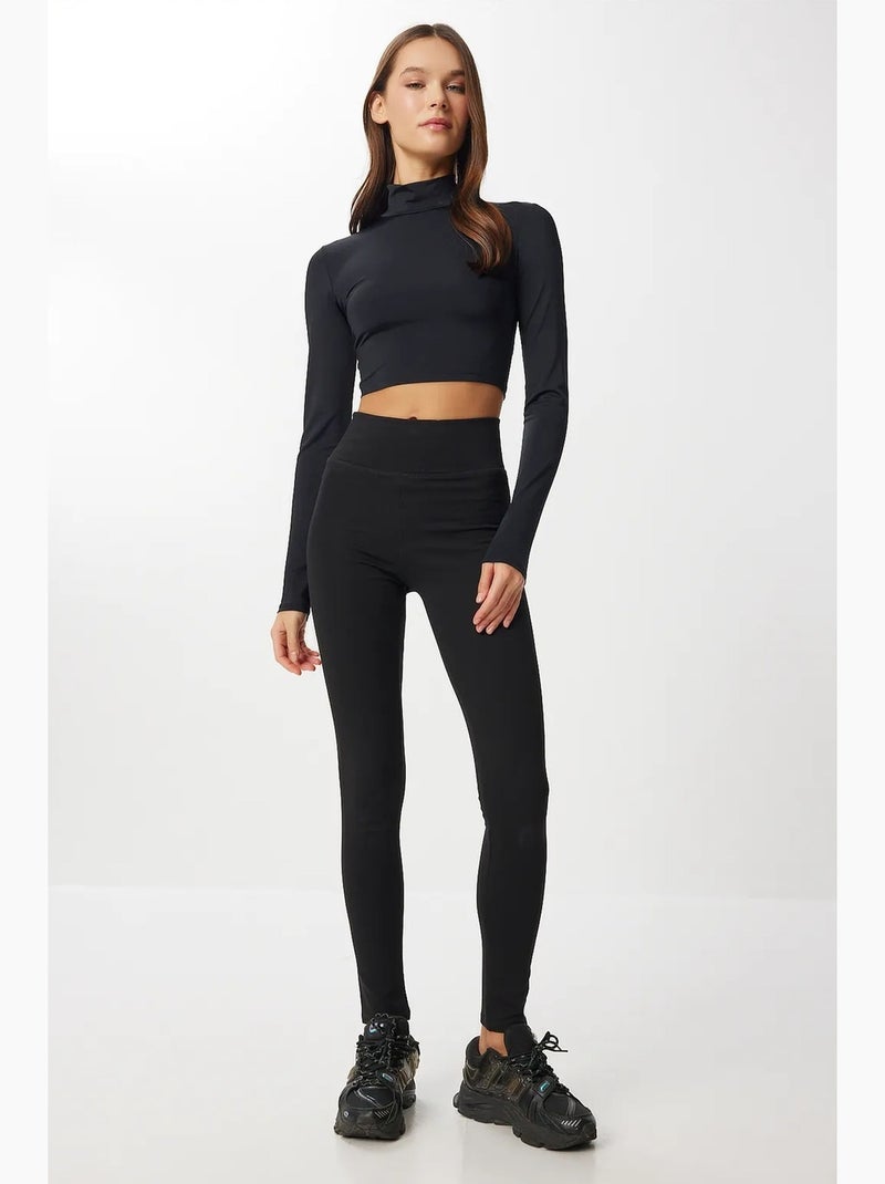 Leggings taille haute slim à enfiler istanbul Noir - Kiabi