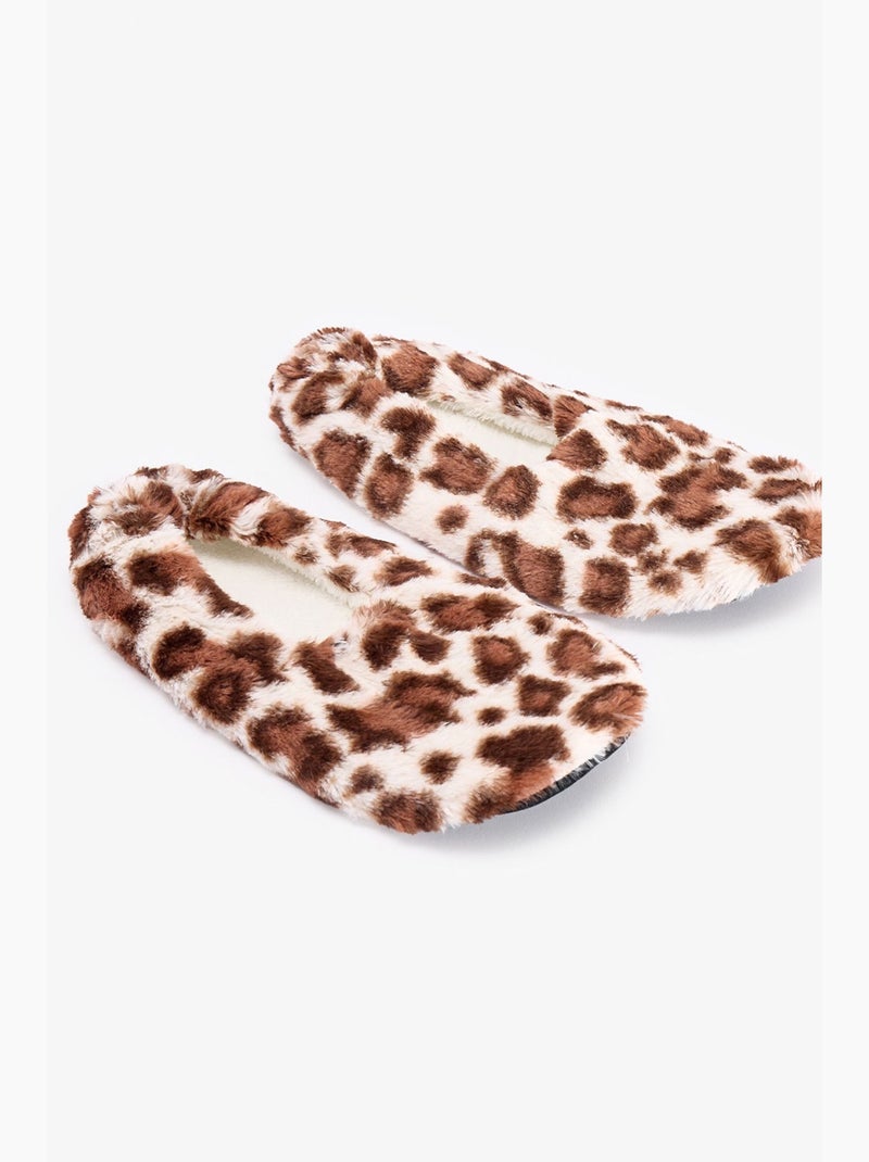 Leopard fluffy no-show sokken penti Crème - Kiabi