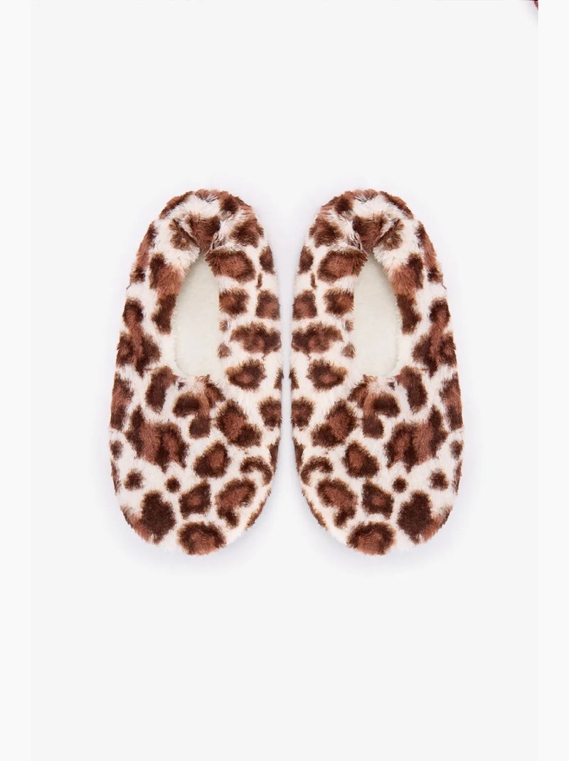 Leopard fluffy no-show sokken penti Crème - Kiabi
