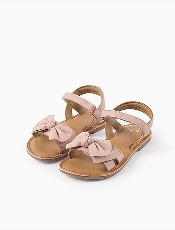 Leren sandalen met decoratieve strik