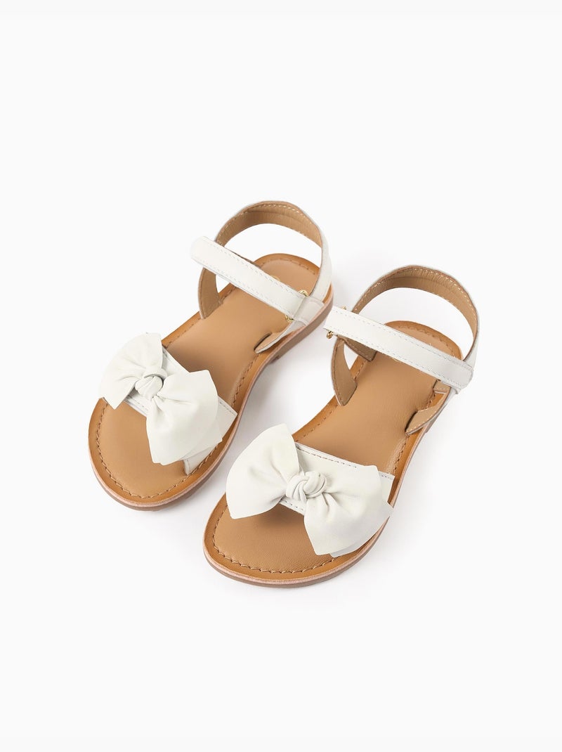 Leren sandalen met decoratieve strik Wit - Kiabi