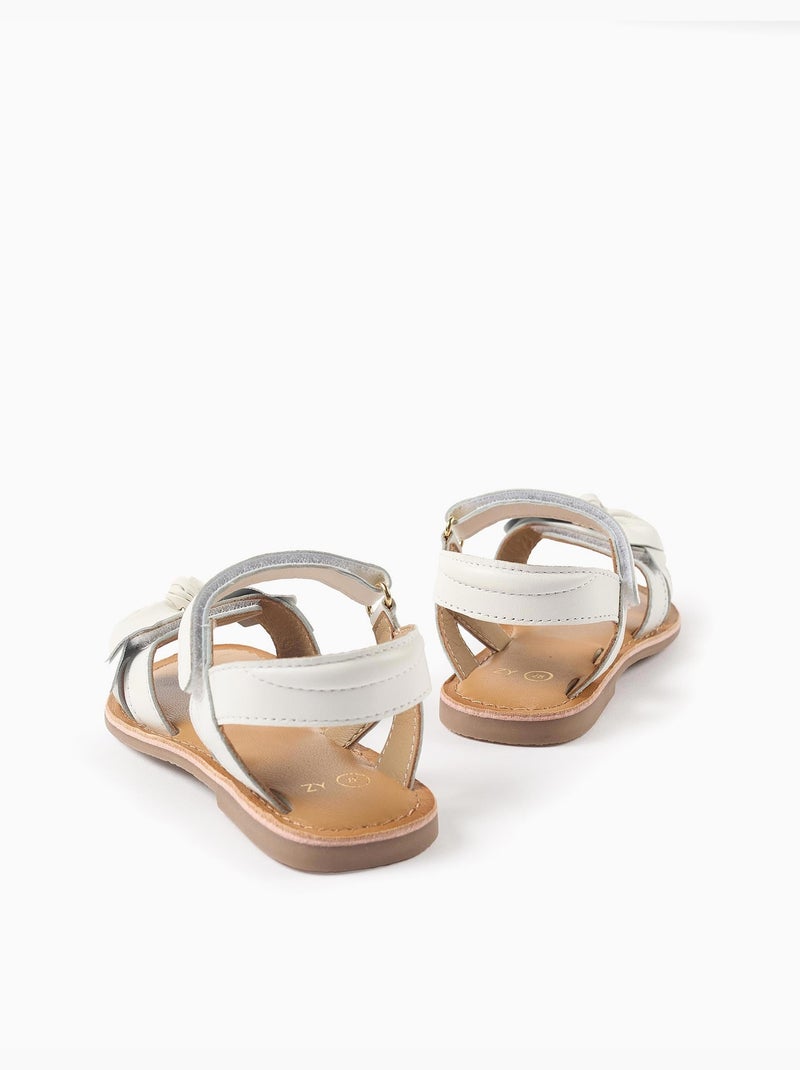 Leren sandalen met decoratieve strik Wit - Kiabi
