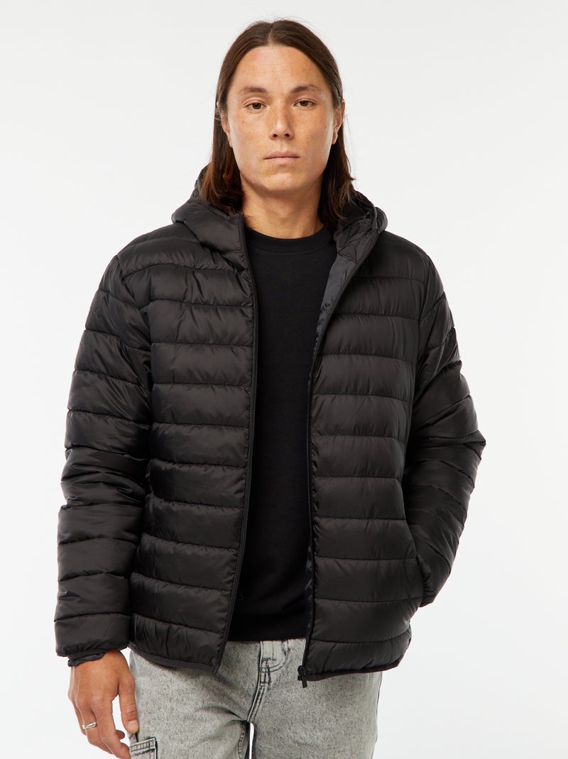 Licht donsjack met capuchon zwart - Kiabi