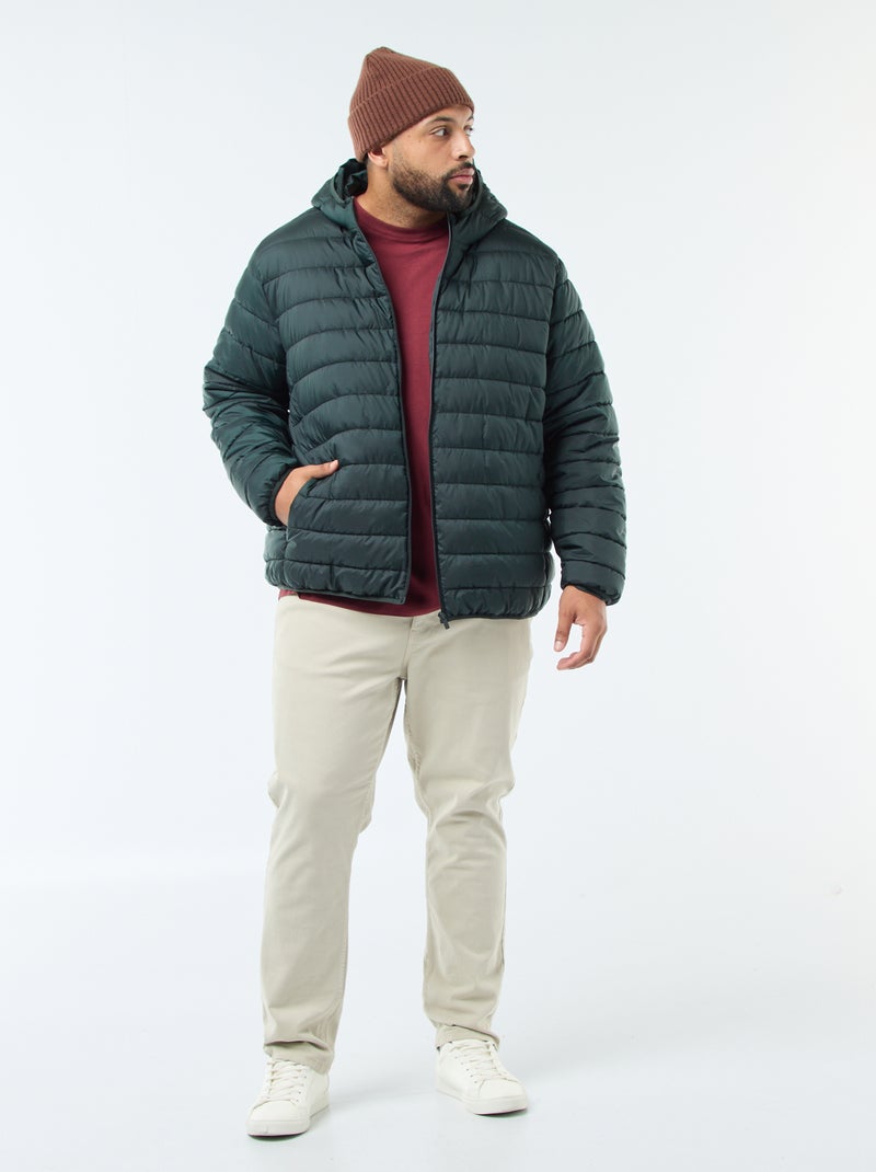 Licht, doorgestikt donsjack met capuchon Groen - Kiabi