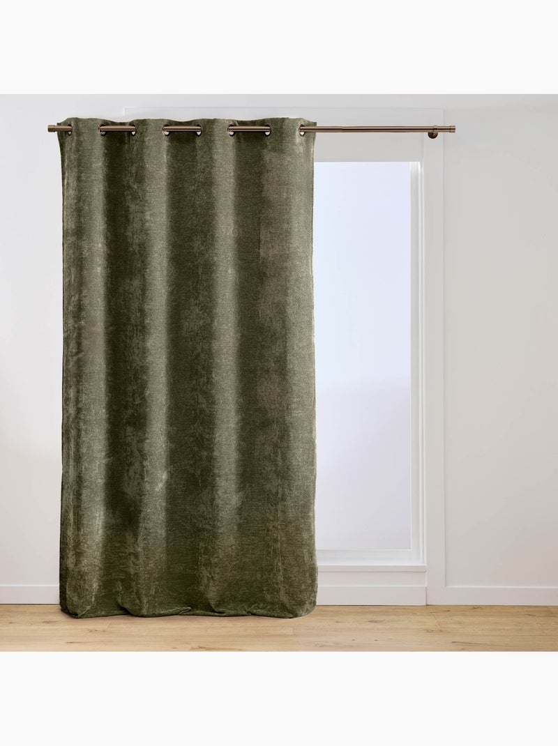 Lichtdoorlatend gordijn met oogjes van chenille-fluweel Groen - Kiabi
