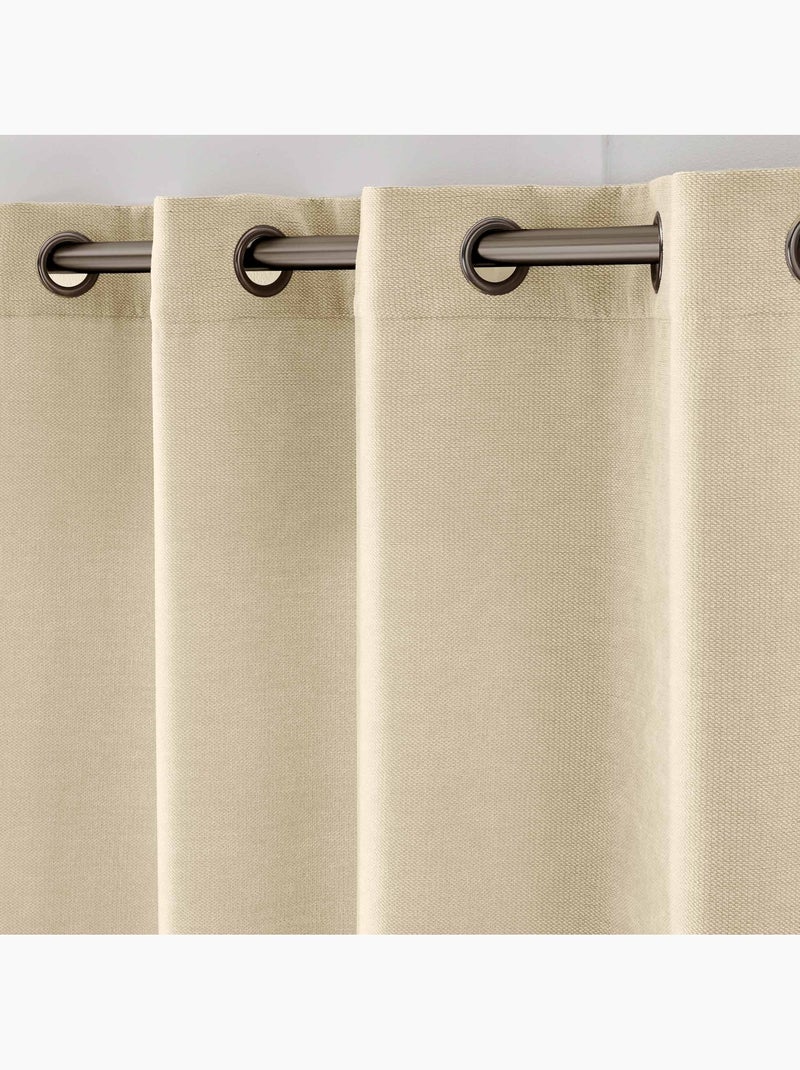 Lichtdoorlatend gordijn met oogjes van chenille-fluweel Natuurlijk hout - Kiabi