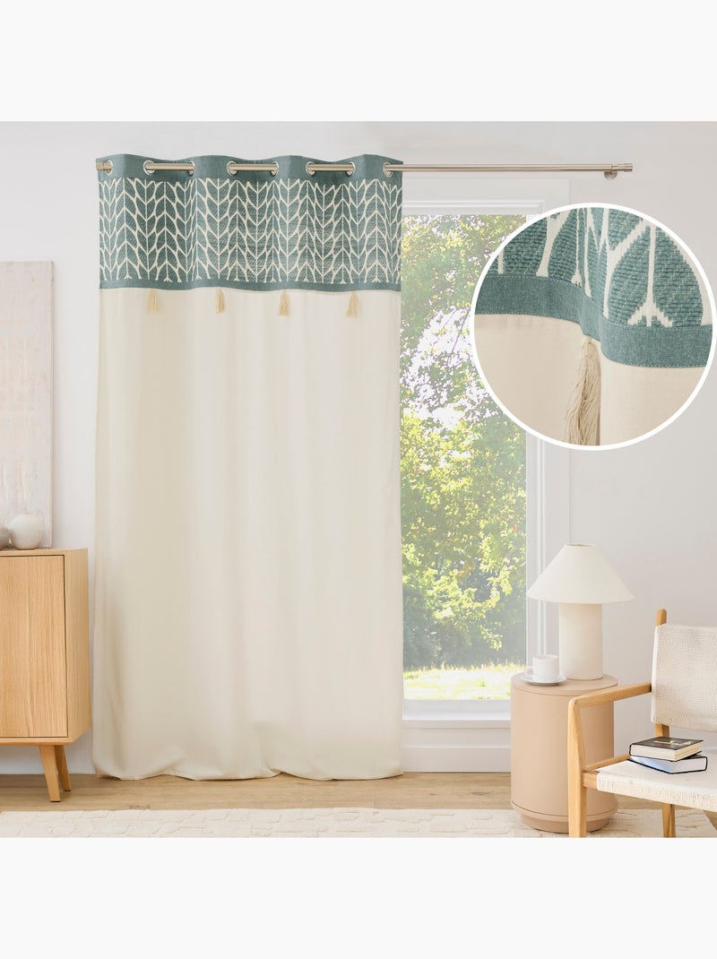 Lichtdoorlatend gordijn met oogjes, van jacquard-polycotton, met kwastjes Groen - Kiabi