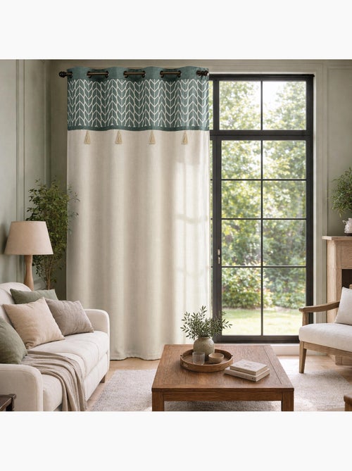 Lichtdoorlatend gordijn met oogjes, van jacquard-polycotton, met kwastjes - Kiabi Lichtdoorlatend gordijn met oogjes, van jacquard-polycotton, met kwastjes - Kiabi