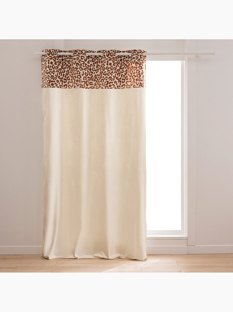 Lichtdoorlatend gordijn van polykatoen met een jacquardband in chenille met luipaardprint Bruin - Kiabi