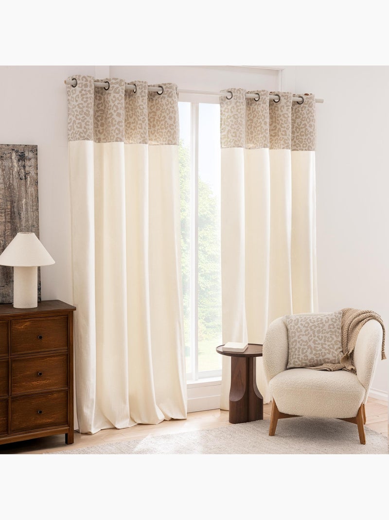Lichtdoorlatend gordijn van polykatoen met een jacquardband in chenille met luipaardprint Natuurlijk hout - Kiabi