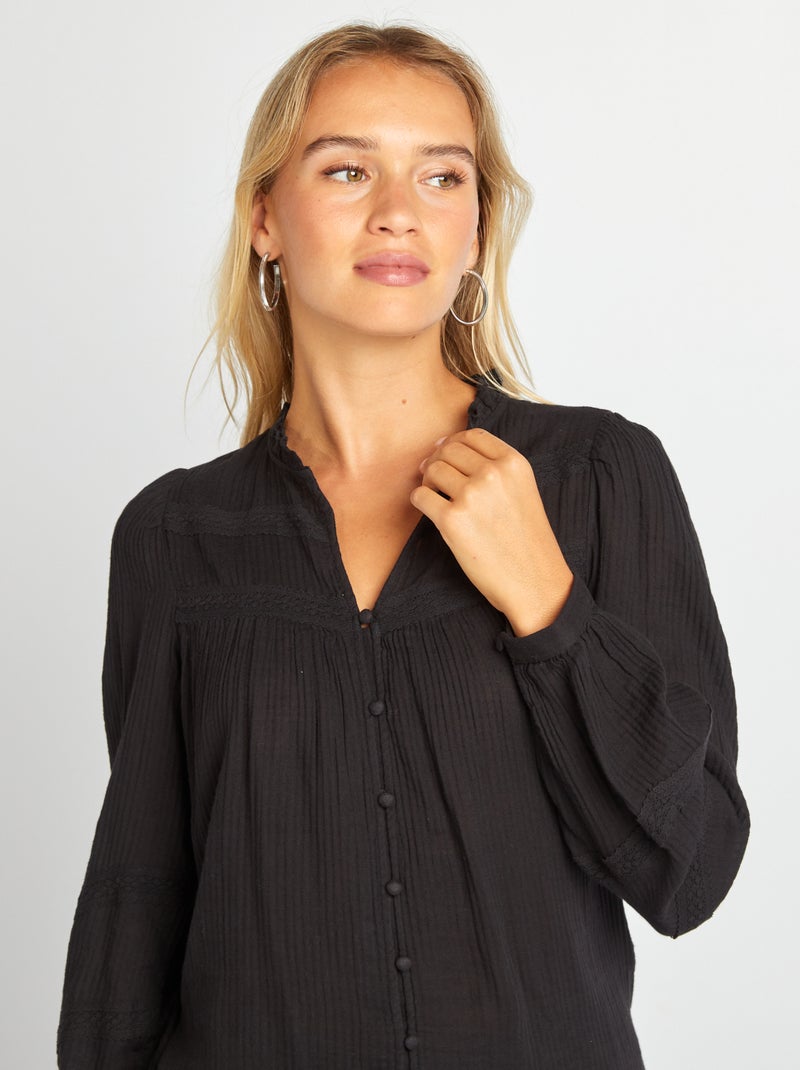 Lichte blouse met lange mouwen zwart - Kiabi