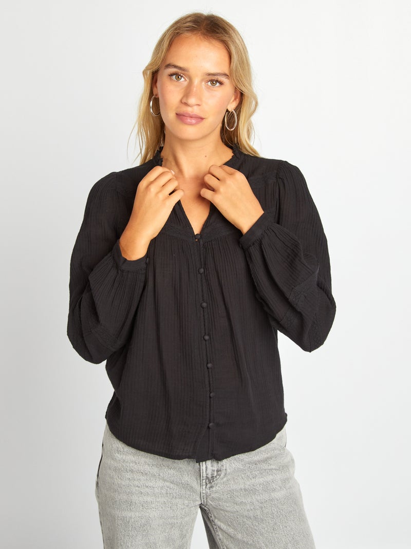 Lichte blouse met lange mouwen zwart - Kiabi