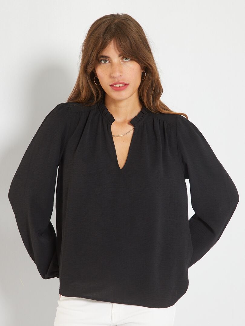 Lichte en soepelvallende blouse met print zwart - Kiabi
