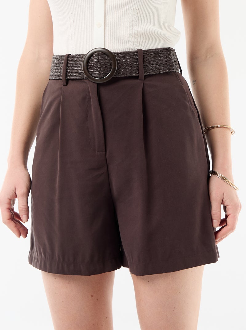 Lichte, geklede short met gespriem Bruin - Kiabi
