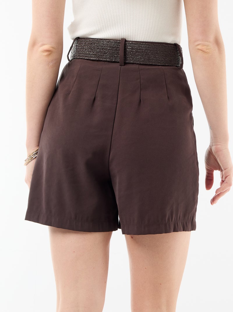 Lichte, geklede short met gespriem Bruin - Kiabi