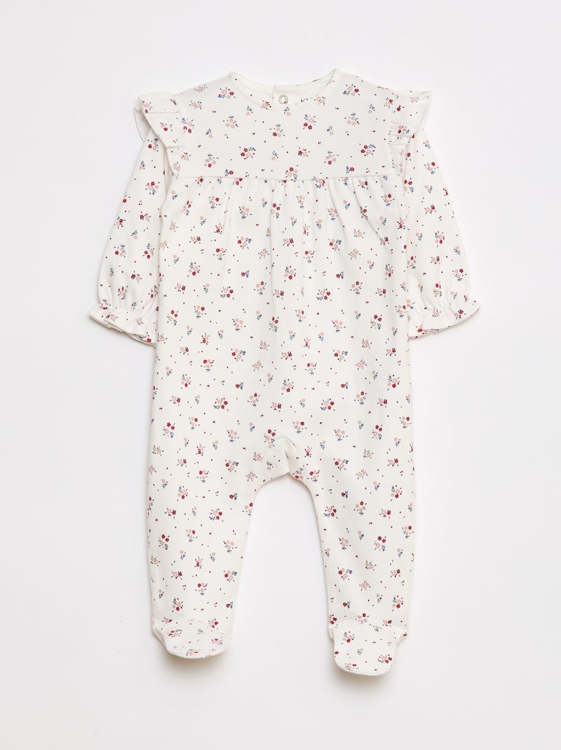 Lichte pyjama met ruches en bloemmotiefje Wit - Kiabi