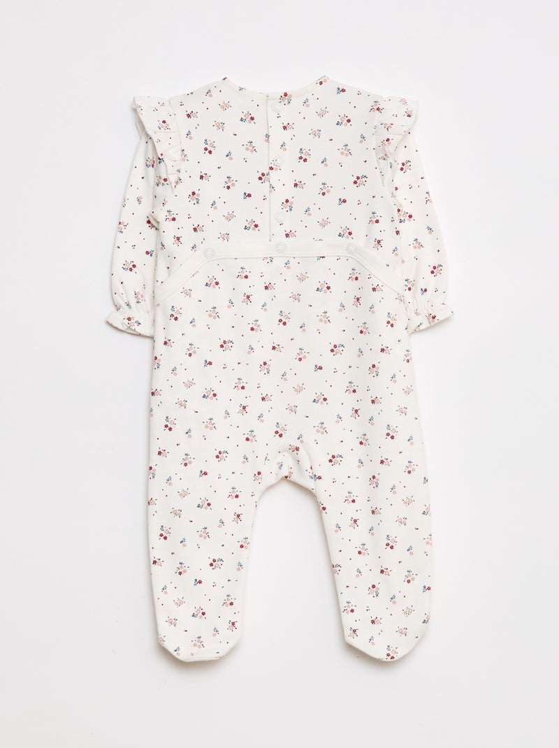 Lichte pyjama met ruches en bloemmotiefje Wit - Kiabi
