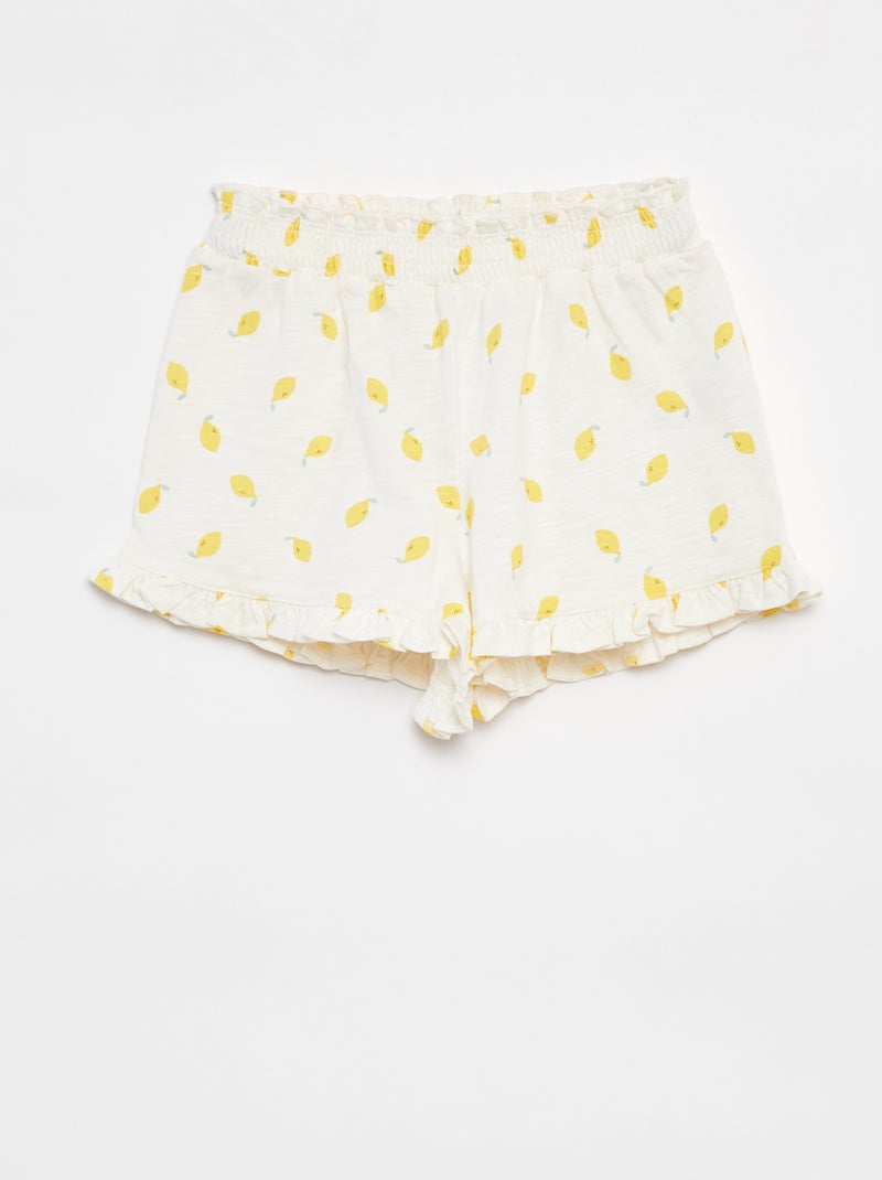 Lichte short met ruches en print WIT - Kiabi